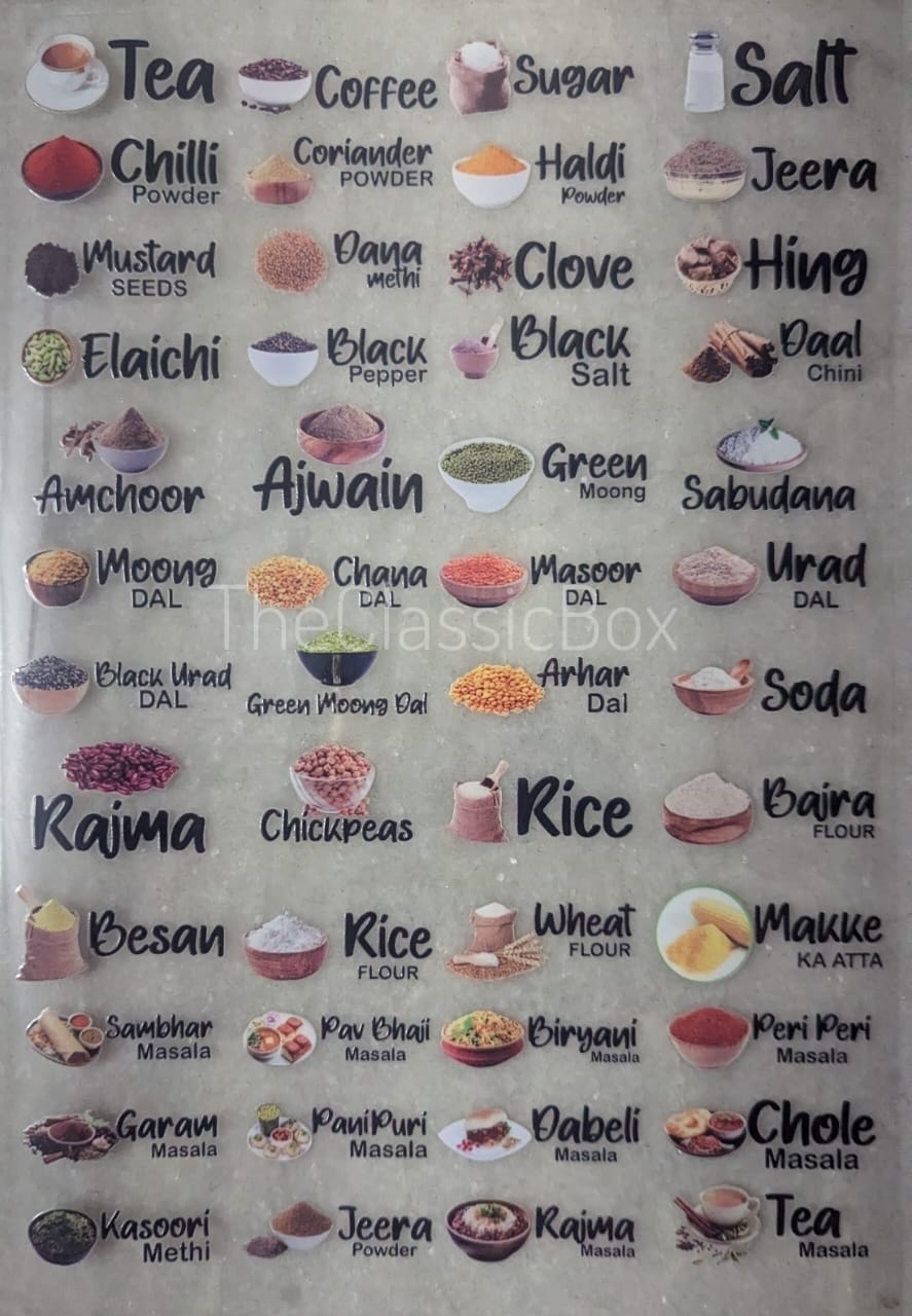 3D Waterproof Kitchen Label Stickers Pack of 1 with 48 ingredients