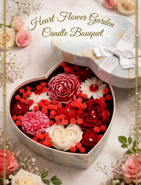 Heart Flower Garden Candle Big Bouquet