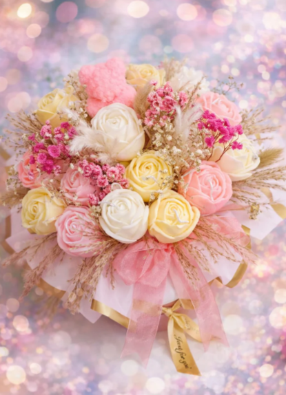 Pastel Promise Pink & White Rose Candle Bouquet