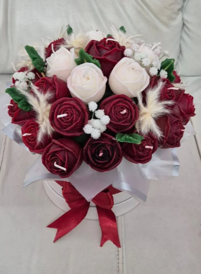 Romance Duet Red & White Rose Candle Bouquet